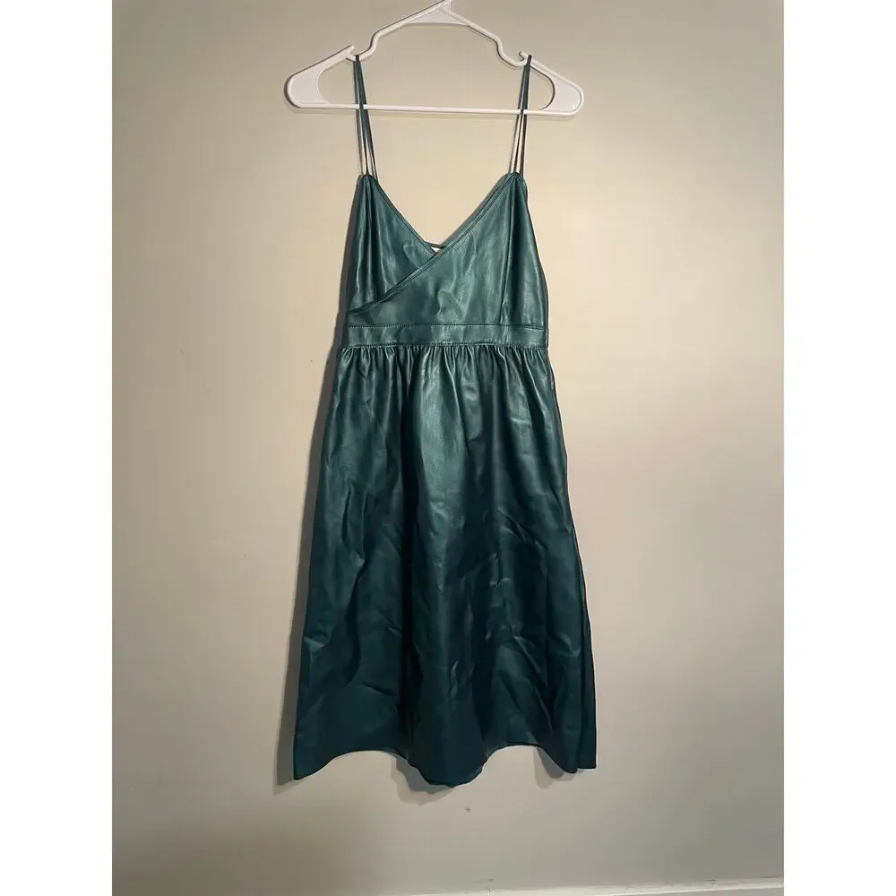 Zara Knit Green Faux Leather Midi Dress Size Small‎ - Picture 2 of 12